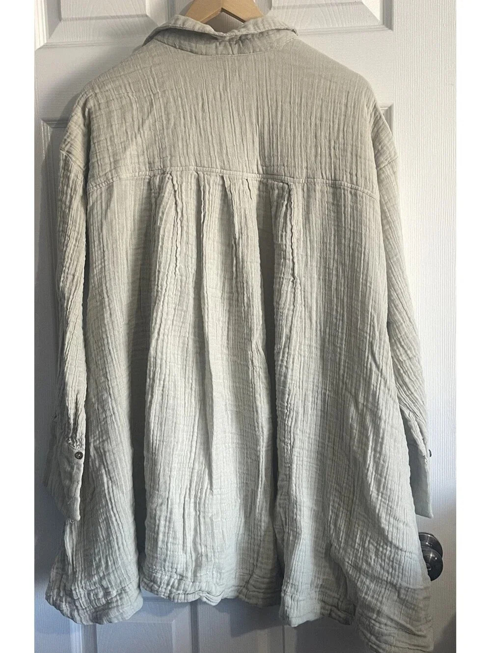 Free People Voyager Gauze Shirt Dress Tunic L Taupe Sage Pockets Boho Pockets